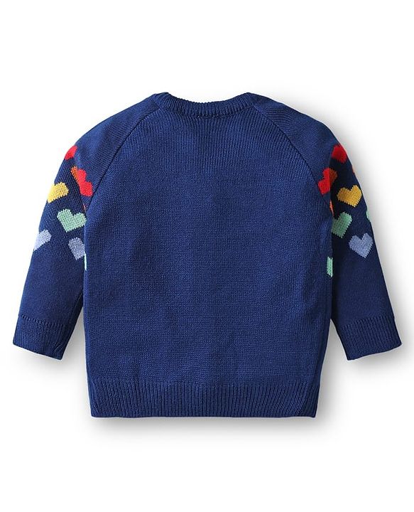 Babyhug Knitted Full Raglan Sleeves Pullover Sweater Set With Heart Design - Navy Blue