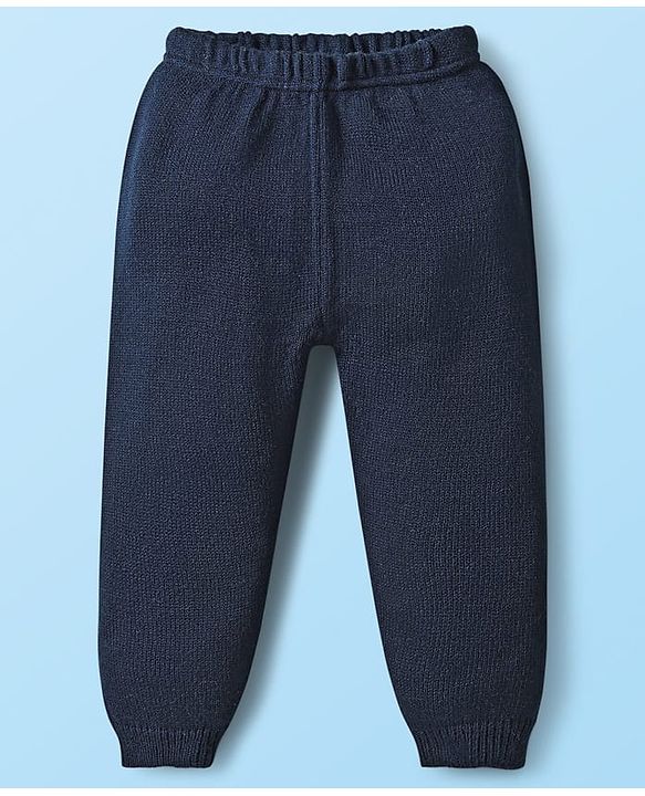 Babyhug Knitted Full Sleeves Front Open Hooded Sweater Set With Cable Knit Design & Giraffe Embroidery - White & Navy Blue