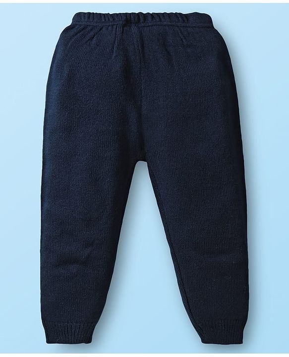 Babyhug Knitted Full Sleeves Front Open Hooded Sweater Set With Cable Knit Design & Giraffe Embroidery - White & Navy Blue