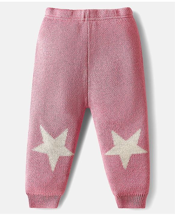Babyhug Knitted Full Sleeves Pullover Sweater Set With Star Design - Cream & Pink