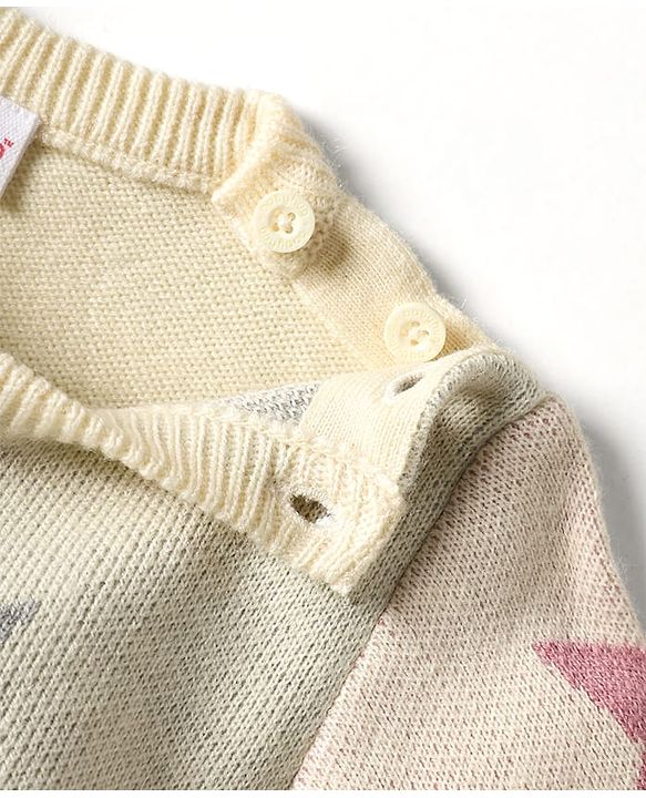 Babyhug Knitted Full Sleeves Pullover Sweater Set With Star Design - Cream & Pink