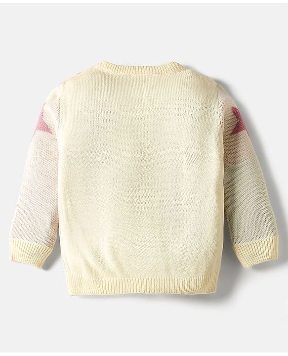 Babyhug Knitted Full Sleeves Pullover Sweater Set With Star Design - Cream & Pink