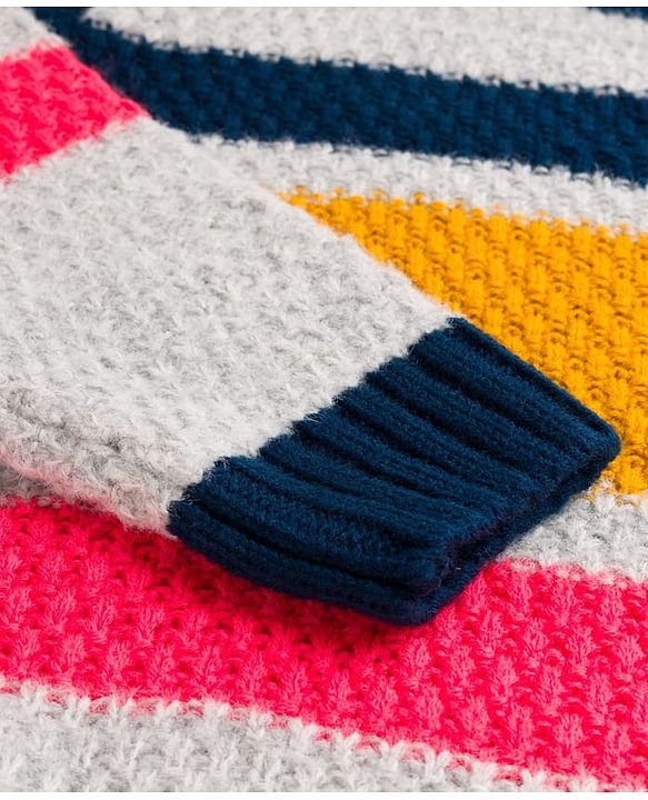 Pine Kids Knit Full Sleeves  Pullover Sweater with Stripes Design - White