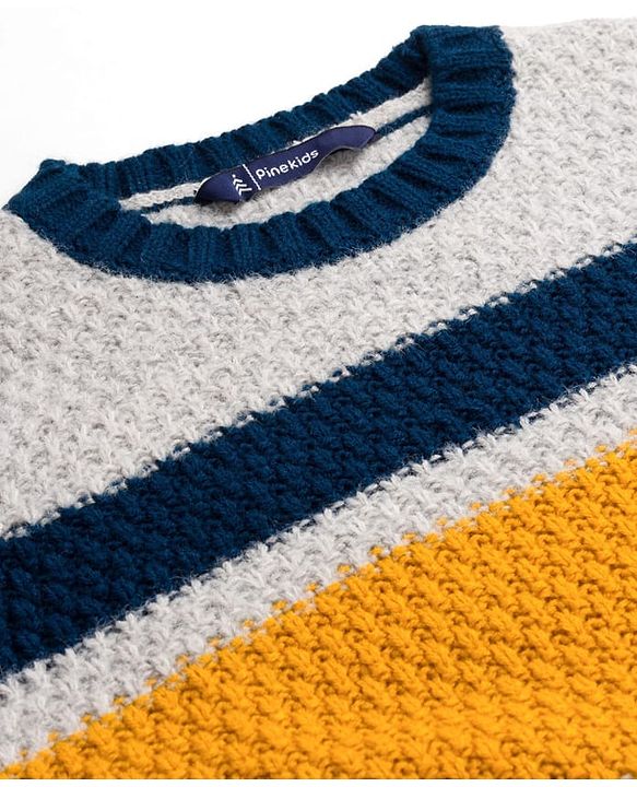 Pine Kids Knit Full Sleeves  Pullover Sweater with Stripes Design - White