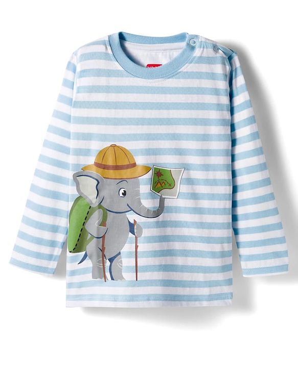 Babyhug Terry Knit Full Sleeves T-Shirt & Lounge Pant Set With Animal Print - Light Blue & Grey