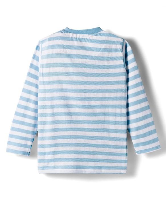 Babyhug Terry Knit Full Sleeves T-Shirt & Lounge Pant Set With Animal Print - Light Blue & Grey