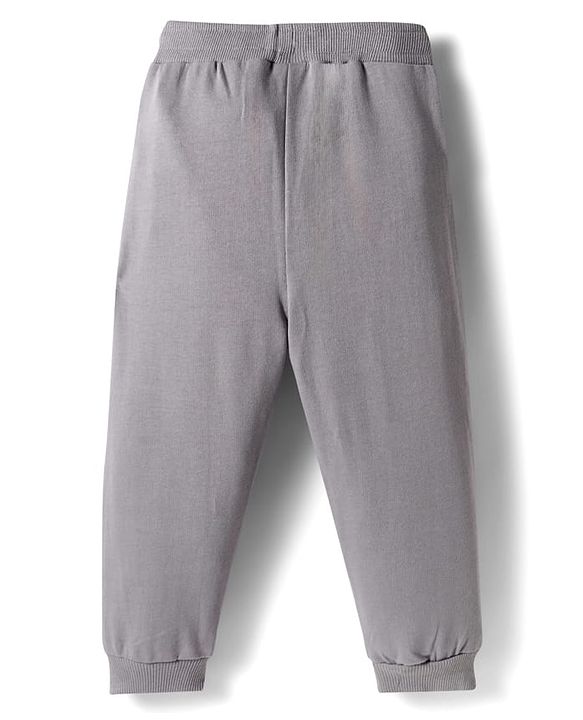 Babyhug Terry Knit Full Sleeves T-Shirt & Lounge Pant Set With Animal Print - Light Blue & Grey