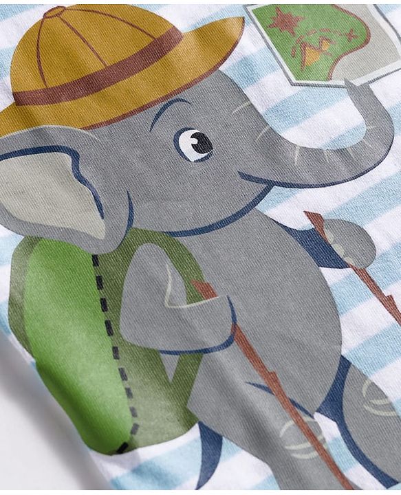 Babyhug Terry Knit Full Sleeves T-Shirt & Lounge Pant Set With Animal Print - Light Blue & Grey