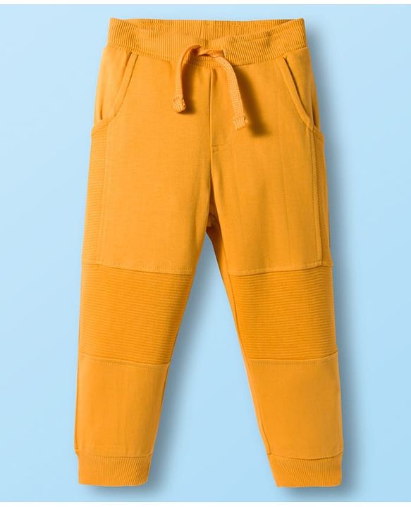 Babyhug Terry Knit Full Sleeves T-Shirt & Lounge Pant Set With Stripes & Animal Embroidery - Yellow