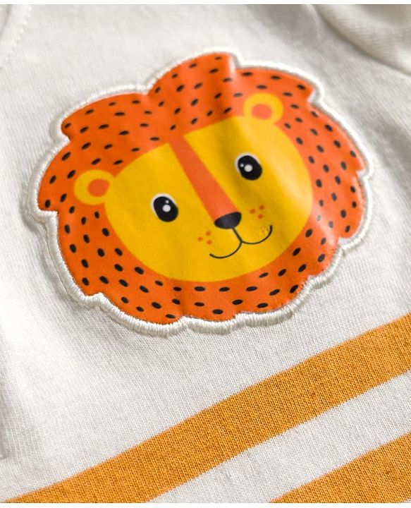 Babyhug Terry Knit Full Sleeves T-Shirt & Lounge Pant Set With Stripes & Animal Embroidery - Yellow