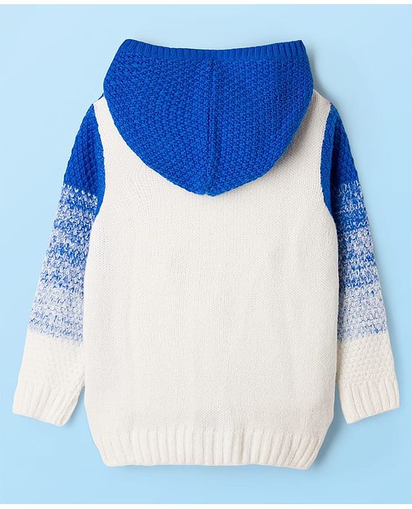 Pine Kids Knit Full Sleeves  Front Open Hooded Sweater with Ombre Effect - Blue