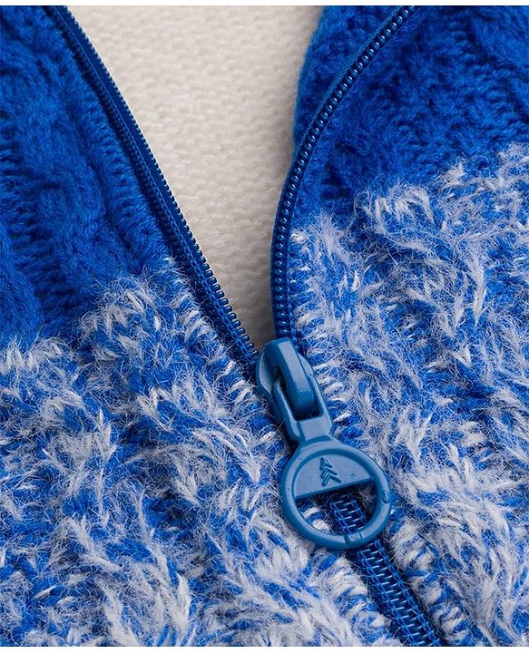 Pine Kids Knit Full Sleeves  Front Open Hooded Sweater with Ombre Effect - Blue
