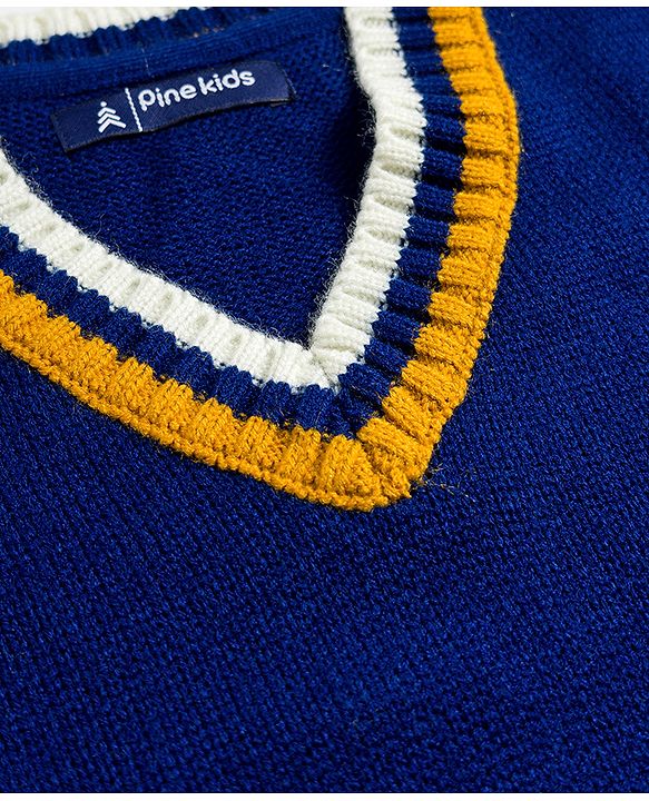 Pine Kids Knit Full Sleeves Solid Color Pullover Sweater - Navy Blue