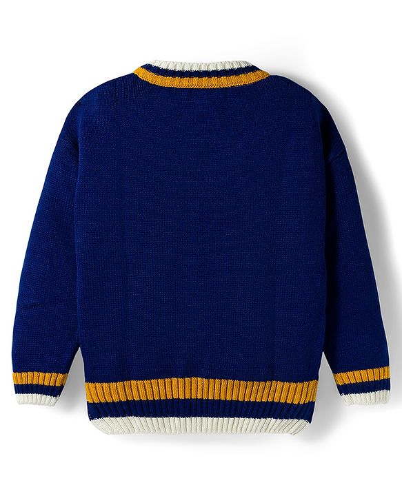 Pine Kids Knit Full Sleeves Solid Color Pullover Sweater - Navy Blue