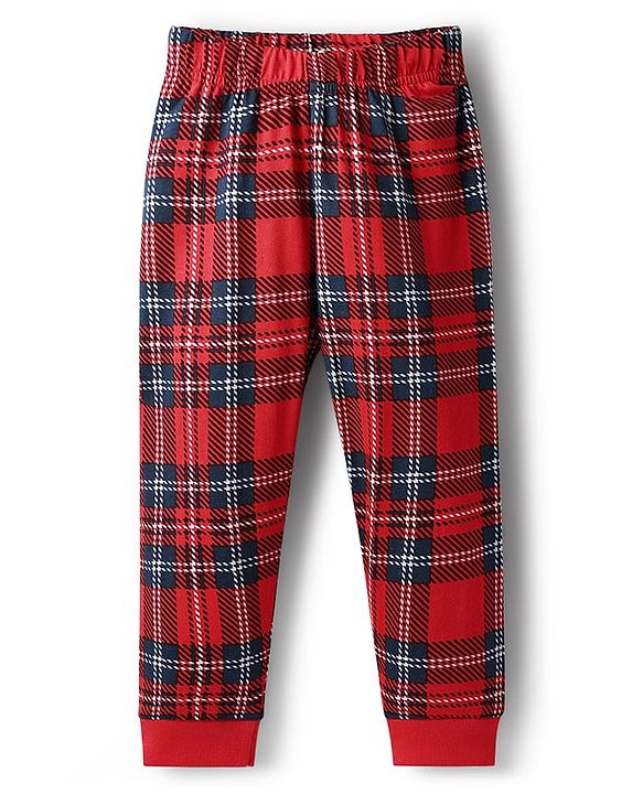 Babyhug Cotton Knit Full Sleeves Night Suit Set with Checks & Here For The Cookies  Print - Red