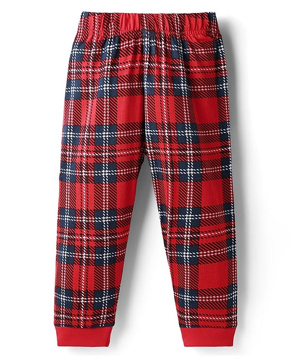 Babyhug Cotton Knit Full Sleeves Night Suit Set with Checks & Here For The Cookies  Print - Red