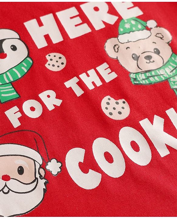 Babyhug Cotton Knit Full Sleeves Night Suit Set with Checks & Here For The Cookies  Print - Red