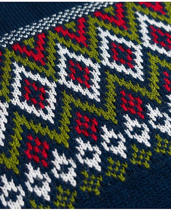 Pine Kids Knit Full Sleeves  Pullover Sweater with Zig Zag Design - Navy Blue