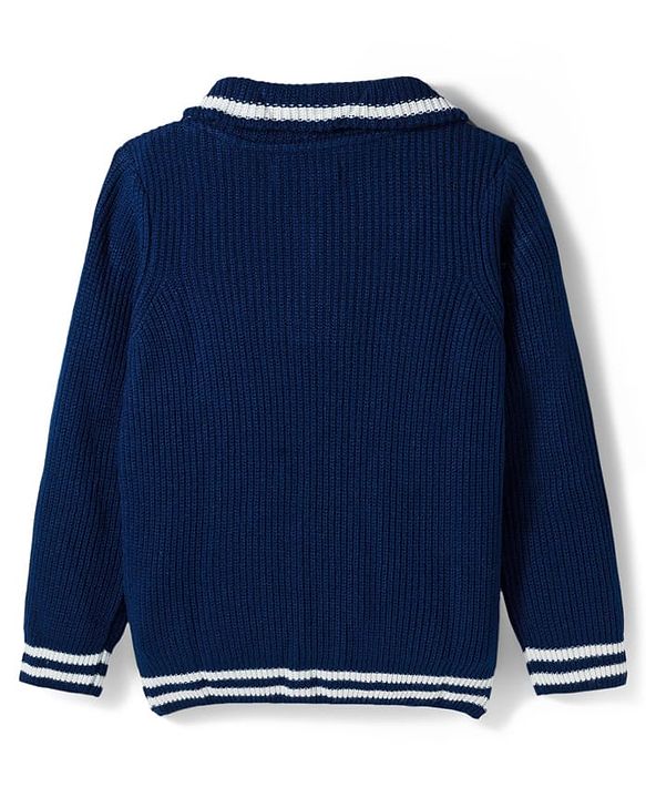 Pine Kids Knit Full Sleeves Pullover Sweater with Cable Knit Design - Navy Blue