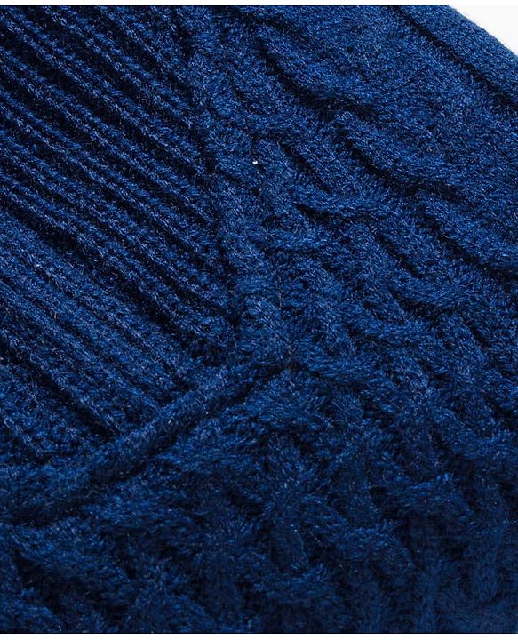 Pine Kids Knit Full Sleeves Pullover Sweater with Cable Knit Design - Navy Blue