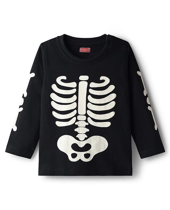 Babyhug Cotton Knit Full Sleeves Night Suit Set with Skeleton Print - Black