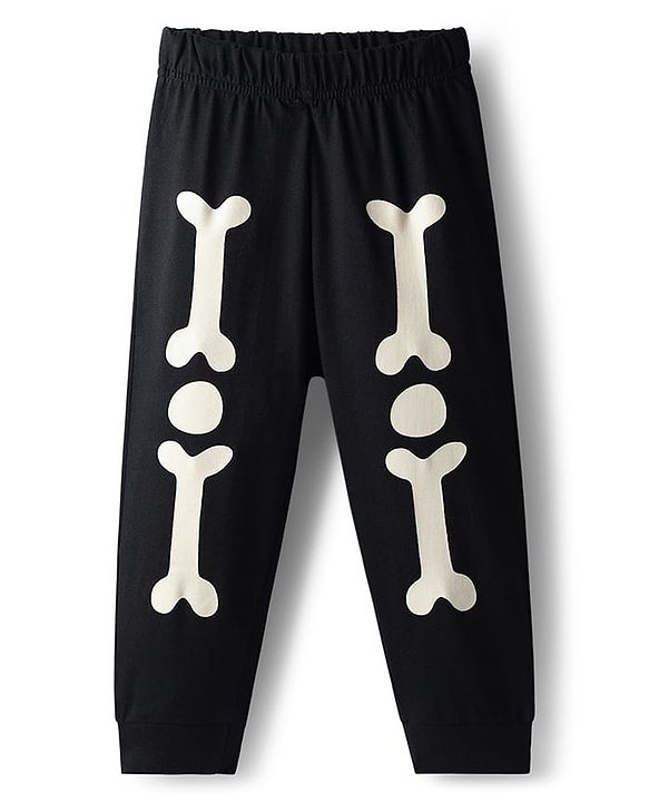 Babyhug Cotton Knit Full Sleeves Night Suit Set with Skeleton Print - Black