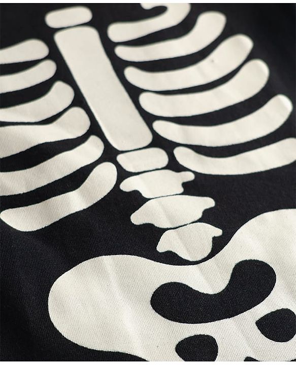 Babyhug Cotton Knit Full Sleeves Night Suit Set with Skeleton Print - Black