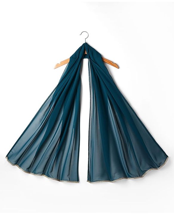 Babyhug Woven Three Fourth Sleeves Embroidered Kurti Palazzo Set with Dupatta & Sequin Detailing - Teal Blue