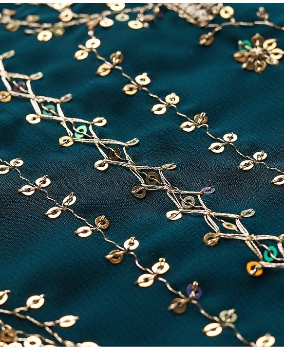 Babyhug Woven Three Fourth Sleeves Embroidered Kurti Palazzo Set with Dupatta & Sequin Detailing - Teal Blue