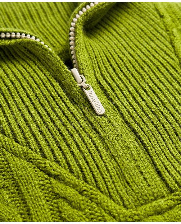 Pine Kids Knit Full Sleeves Pullover Sweater with Cable Knit Design - Green