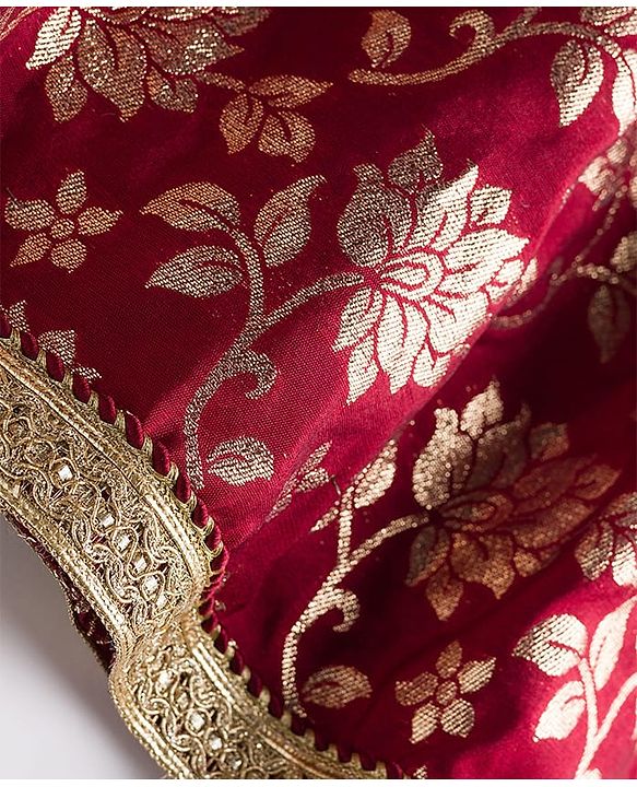 Babyhug Brocade Woven Half Sleeves Choli Lehenga with Dupatta & Floral Foil Print - Maroon