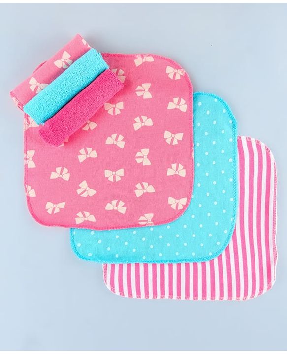 Babyhug Cotton Terry Knit Wash Cloths Pack of 6 L 28 x B 28 cm - Multicolour
