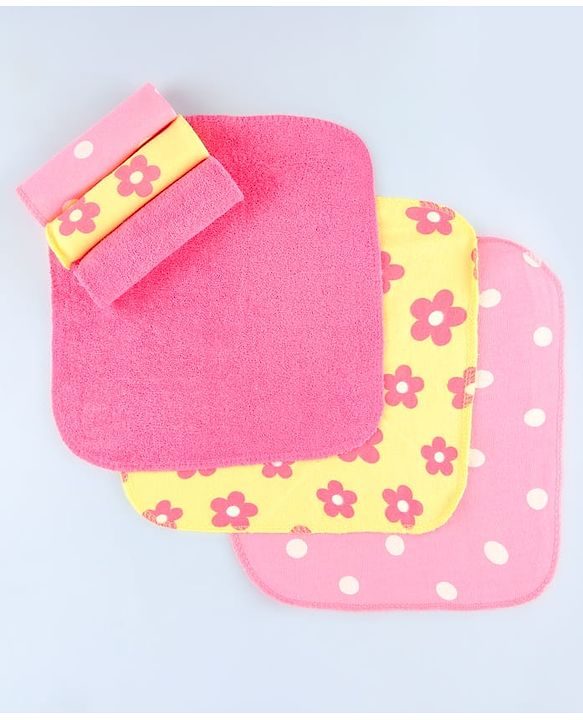 Babyhug Cotton Terry Knit Wash Cloths Pack of 6 L 28 x B 28 cm - Multicolour