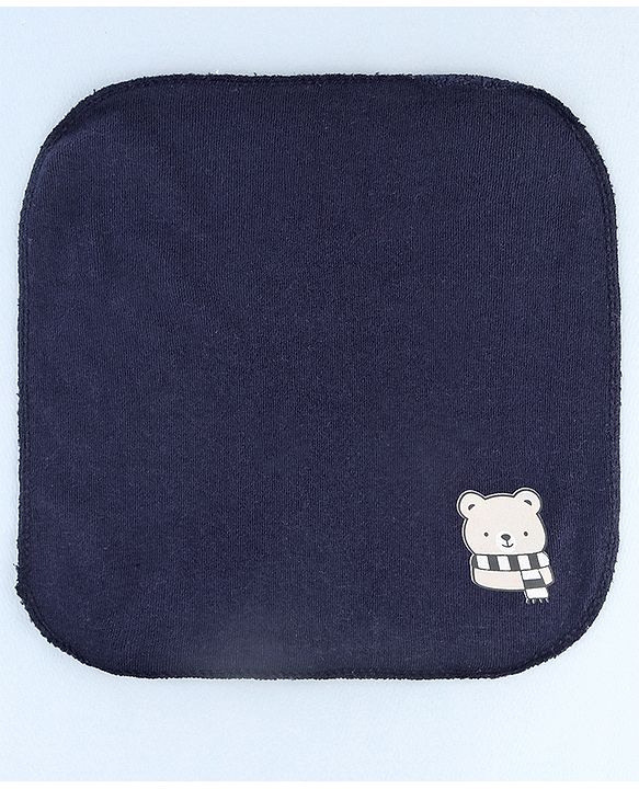 Babyhug Cotton Knit Wash Cloth with Bear Print Pack of 6 - Blue