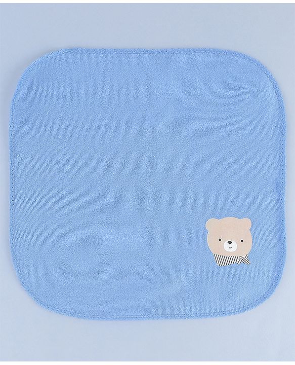Babyhug Cotton Knit Wash Cloth with Bear Print Pack of 6 - Blue