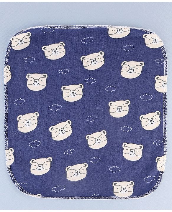 Babyhug Cotton Knit Wash Cloth with Bear Print Pack of 6 - Blue