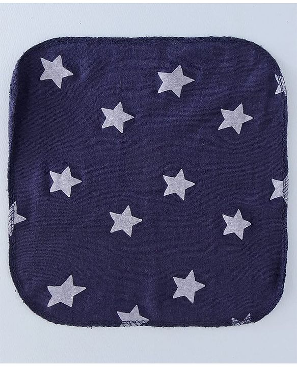 Babyhug Cotton Knit Wash Cloth with Stripes & Stars Print Pack of 6 - Navy Blue & Red
