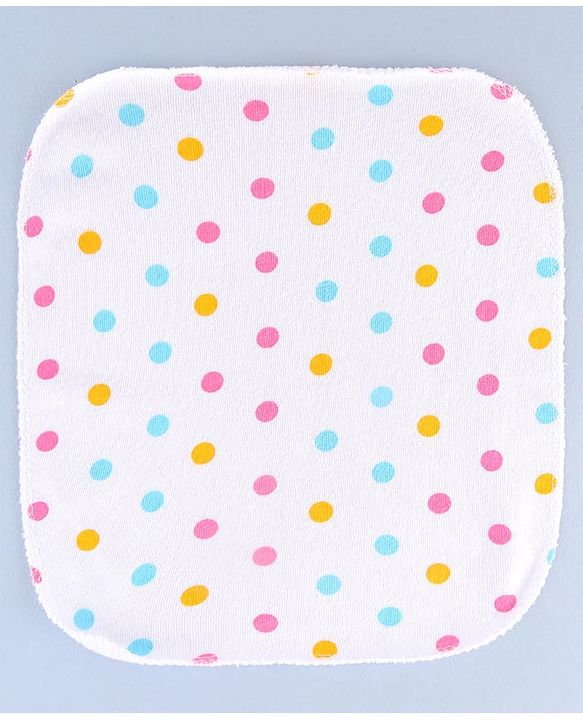 Babyhug Cotton Knit Wash Cloth with Polka Dots & Floral Print Pack of 6 - Pink White & Light Blue