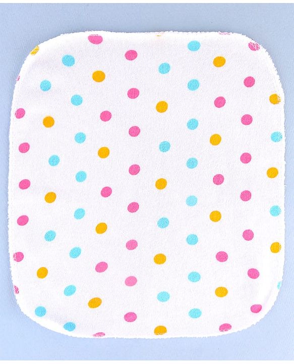 Babyhug Cotton Knit Wash Cloth with Polka Dots & Floral Print Pack of 6 - Pink White & Light Blue