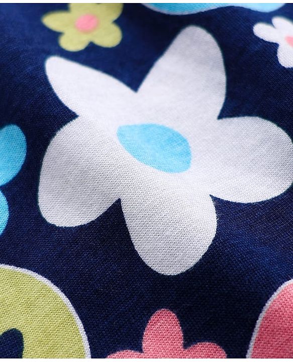 Babyhug Cotton Knit Full Sleeves Floral Printed Frock - Navy Blue
