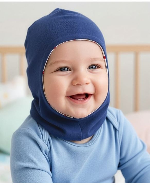 Babyhug Knit Reversible Monkey Cap With Star Print White - Diameter 9 cm