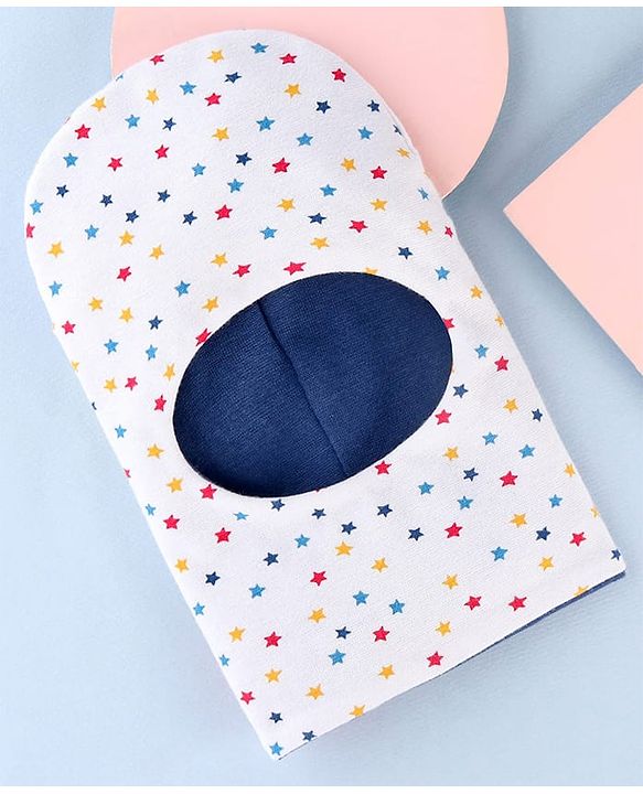 Babyhug Knit Reversible Monkey Cap With Star Print White - Diameter 9 cm