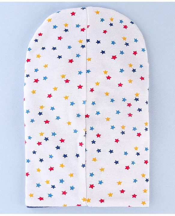 Babyhug Knit Reversible Monkey Cap With Star Print White - Diameter 9 cm