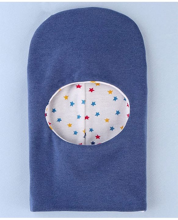 Babyhug Knit Reversible Monkey Cap With Star Print White - Diameter 9 cm