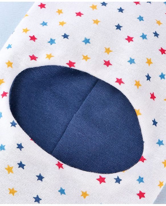 Babyhug Knit Reversible Monkey Cap With Star Print White - Diameter 9 cm