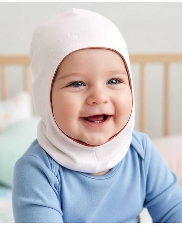 Babyhug Knit Reversible Monkey Cap With Star Print Light Peach - Diameter 9 cm