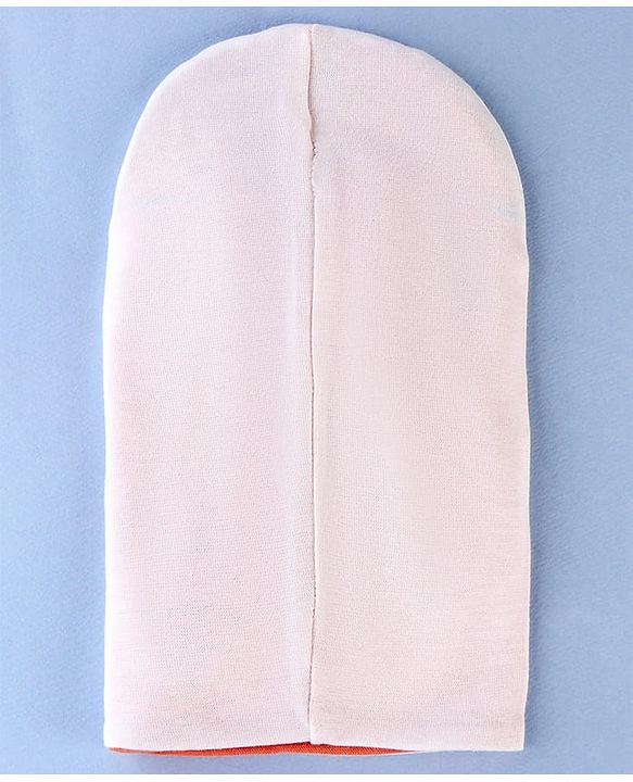 Babyhug Knit Reversible Monkey Cap With Star Print Light Peach - Diameter 9 cm