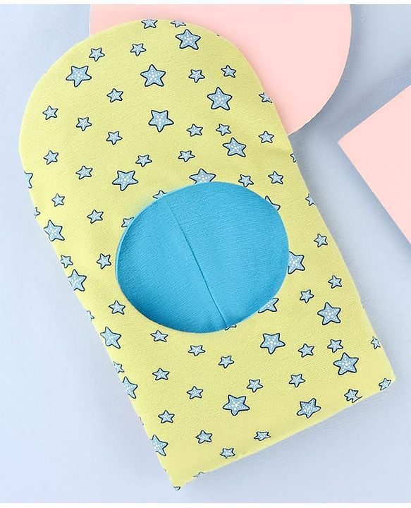 Babyhug Knit Reversible Monkey Cap With Star Print Light Blue - Diameter 10 cm