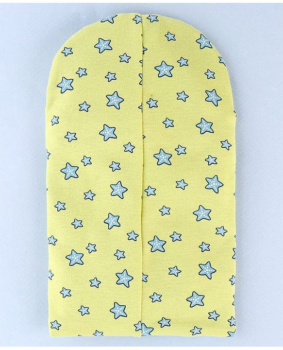 Babyhug Knit Reversible Monkey Cap With Star Print Light Blue - Diameter 10 cm