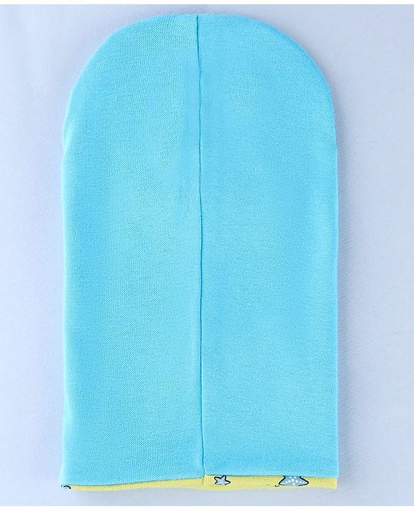 Babyhug Knit Reversible Monkey Cap With Star Print Light Blue - Diameter 10 cm